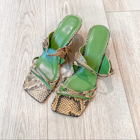 BY FAR Shoes By Far Candy Yellow Snakeskin Leather Mule Kitten Heel